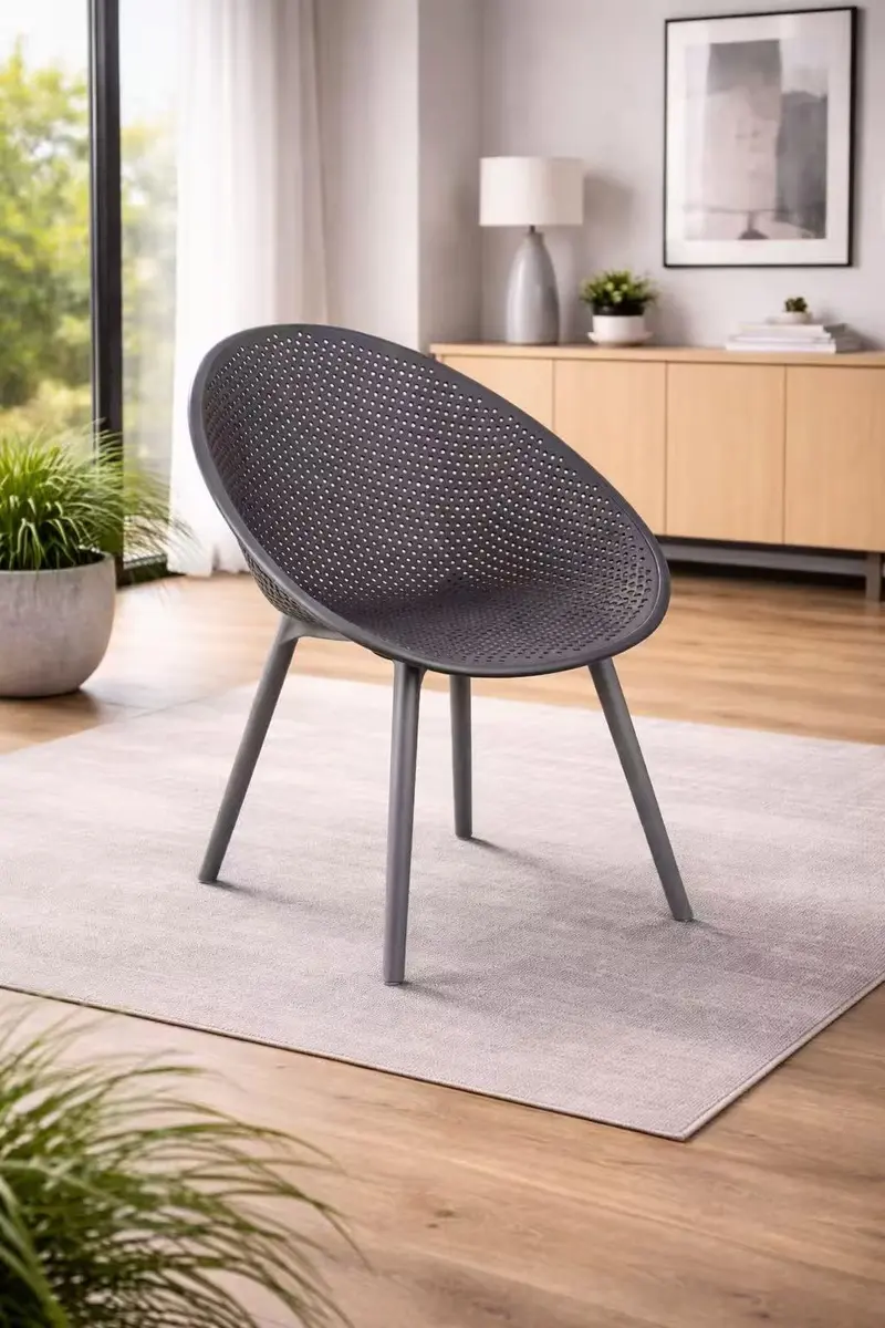 2xhome Set of 2 Modern Patio Dining Chairs | Perforated Egg-Shaped Weather Resistant Lounge Side Chair for Kitchen Indoor or Outdoor Use, Gray - view 4