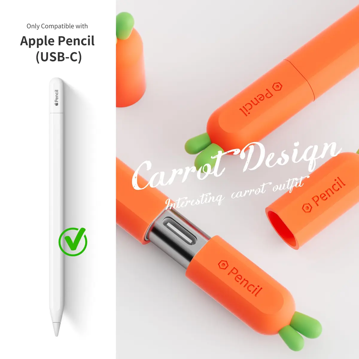 ELETIUO Silicone Case for Apple Pencil USB-C Carrot | Anti-Slip Magnetic Cover (0.082kg) - view 5
