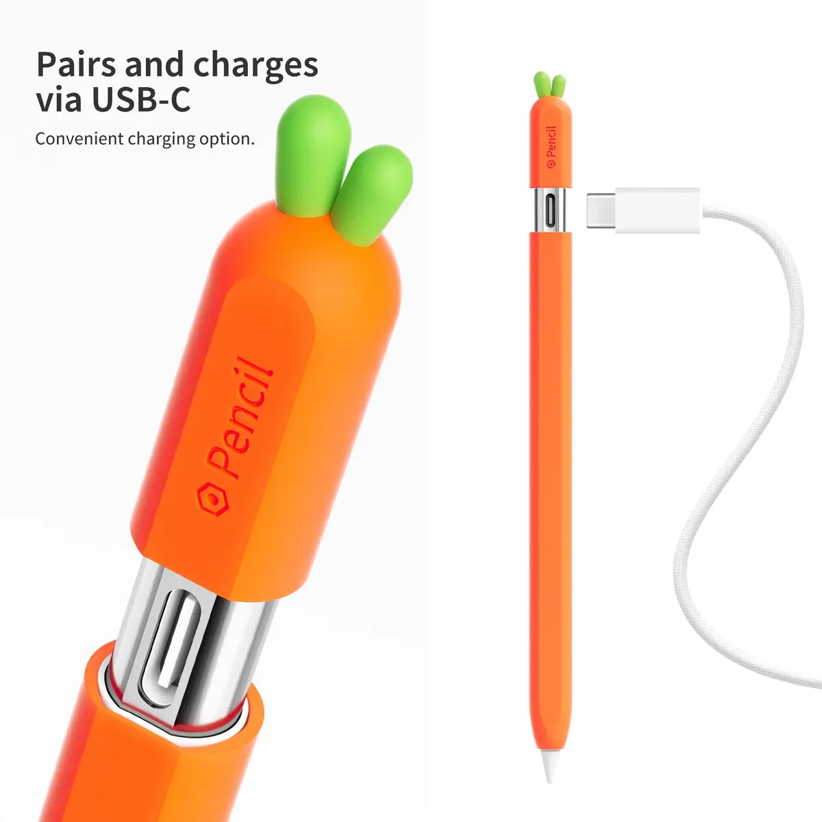 ELETIUO Silicone Case for Apple Pencil USB-C Carrot | Anti-Slip Magnetic Cover (0.082kg) - view 2