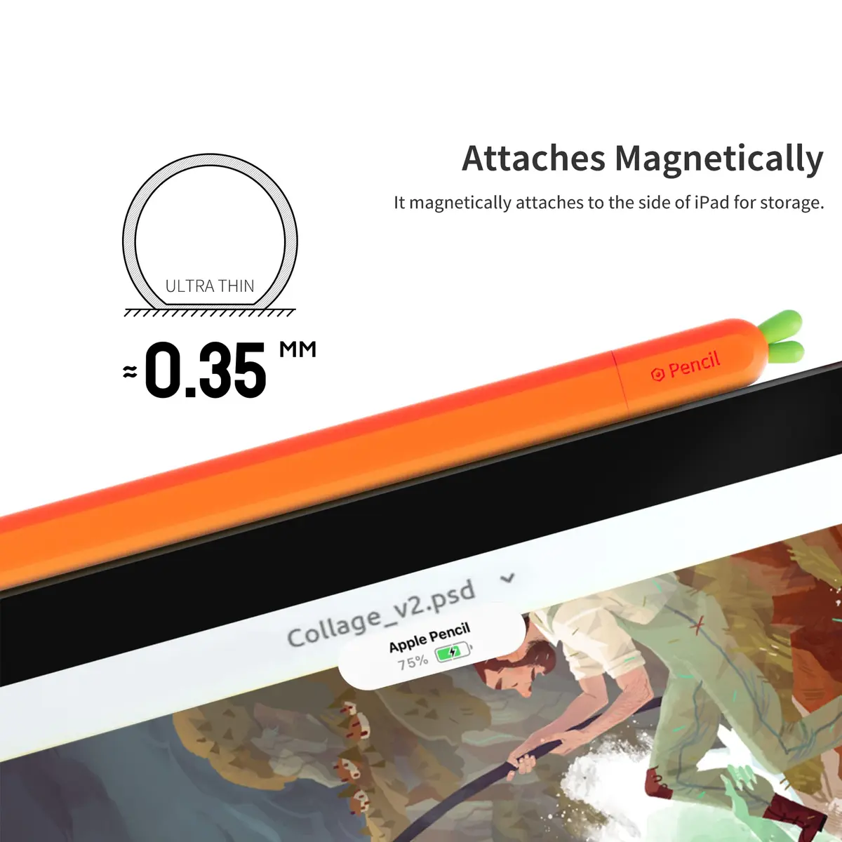 ELETIUO Silicone Case for Apple Pencil USB-C Carrot | Anti-Slip Magnetic Cover (0.082kg) - view 3