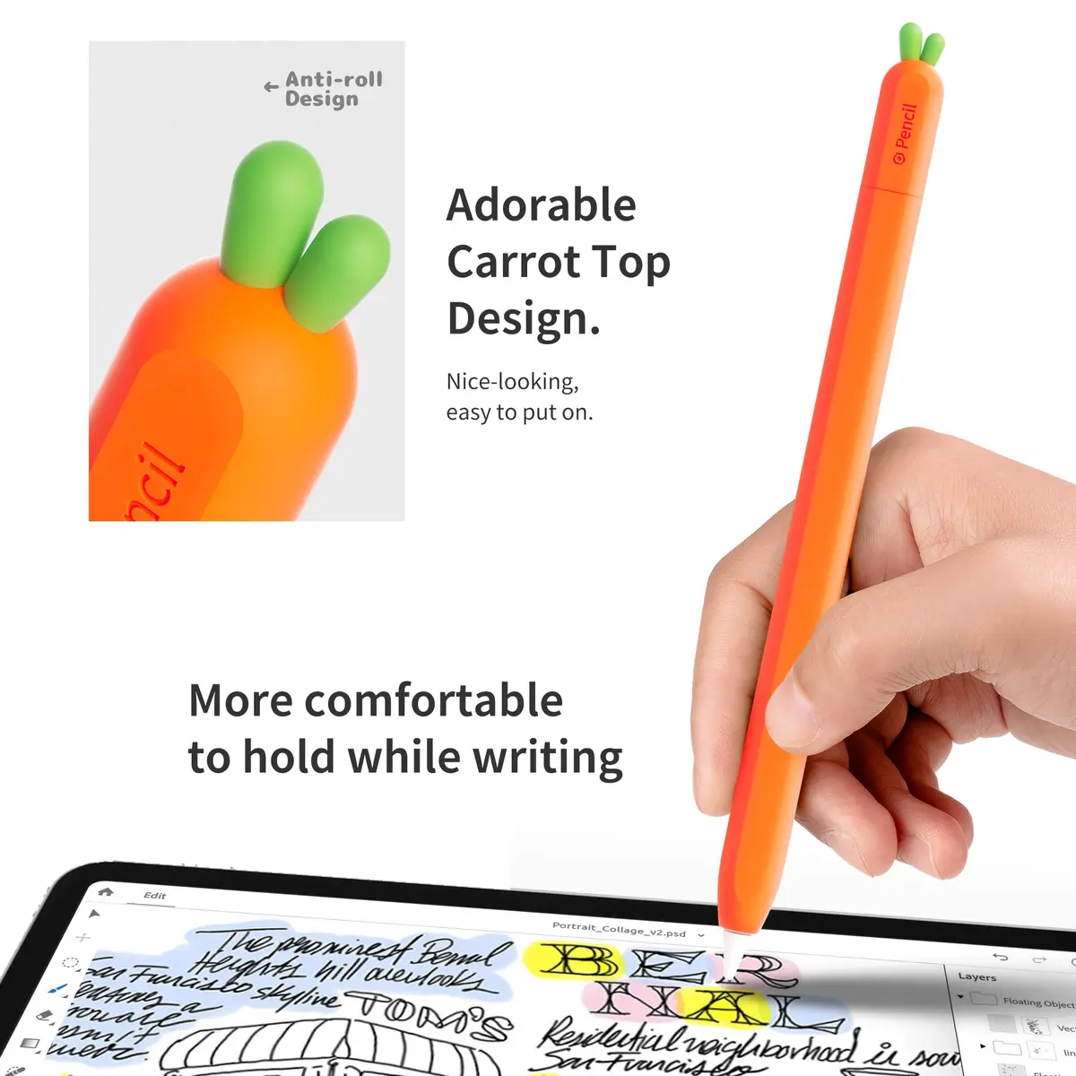 ELETIUO Silicone Case for Apple Pencil USB-C Carrot | Anti-Slip Magnetic Cover (0.082kg) - view 4