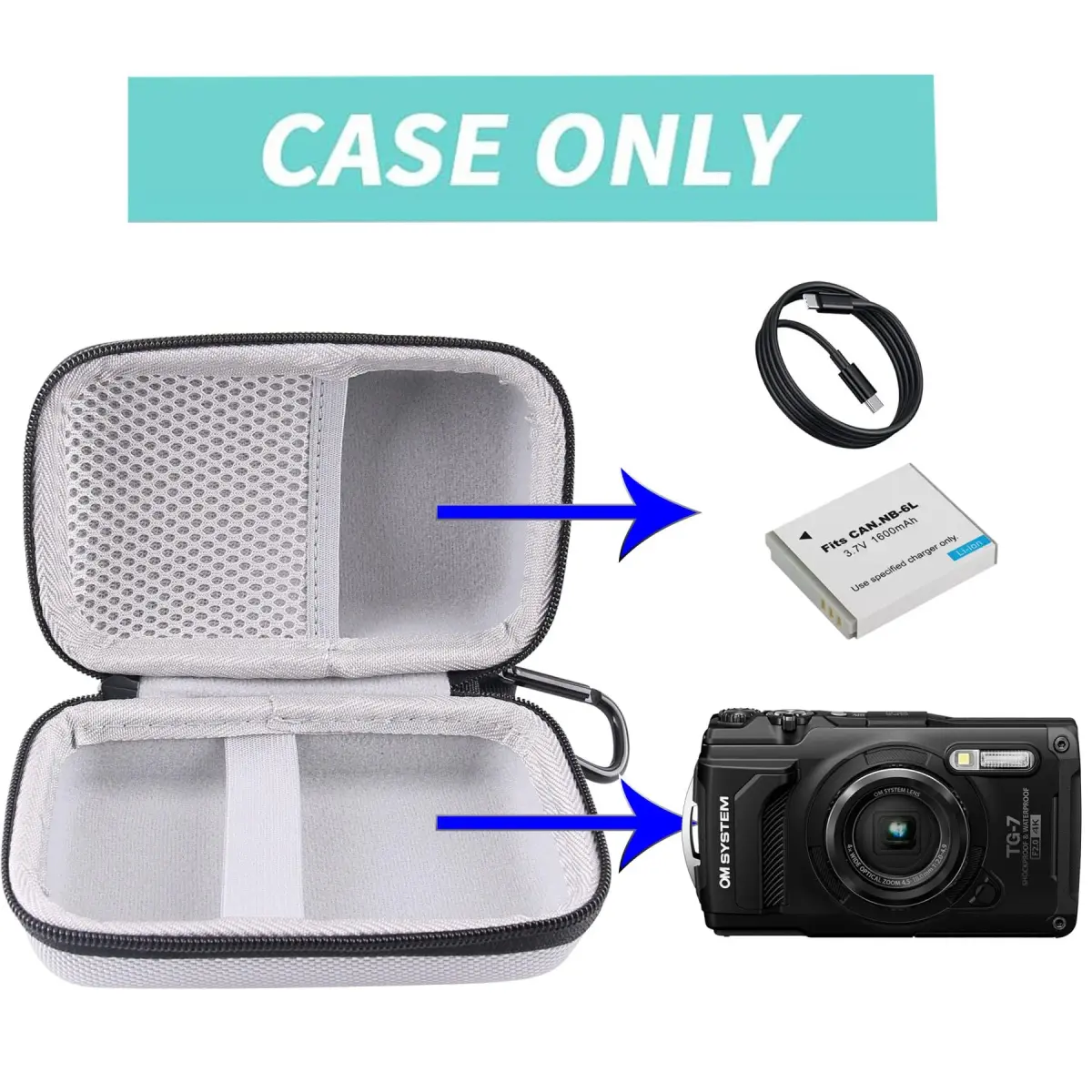 WERJIA Hard Carrying Case for Olympus Tough TG-7/TG-6/TG-5/TG-4 Digital Camera Case (Grey, 12.7cm x 8.1cm x 4.6cm) - view 6
