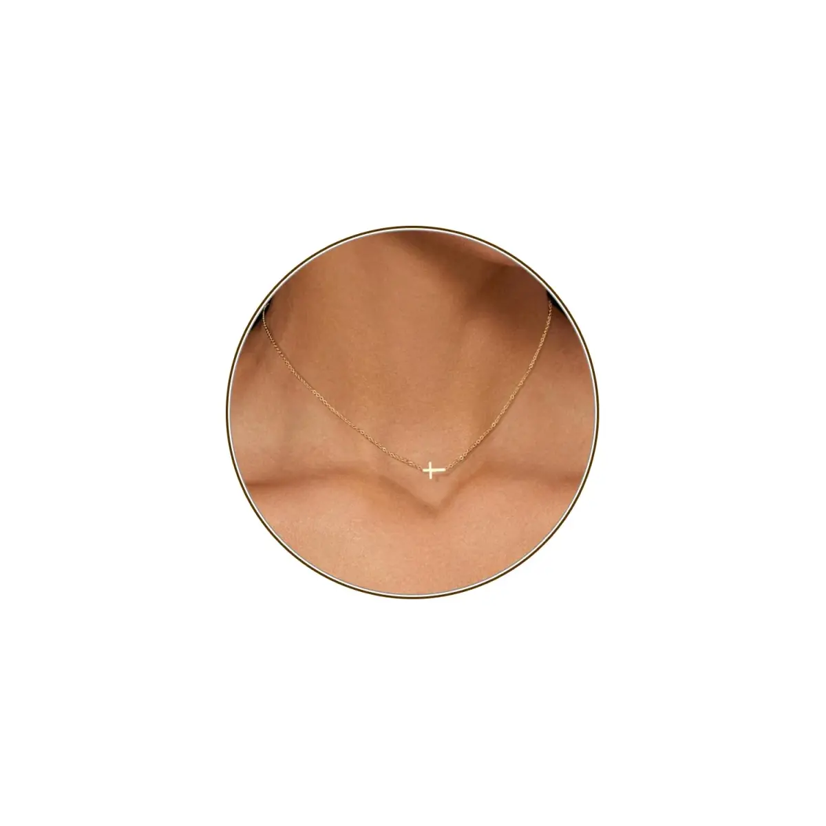 HERIER Sideways Cross Necklace for Women 14K Gold Plated 16.5" (41.9 cm) | Dainty Cute Cross Pendant Necklace - main product image