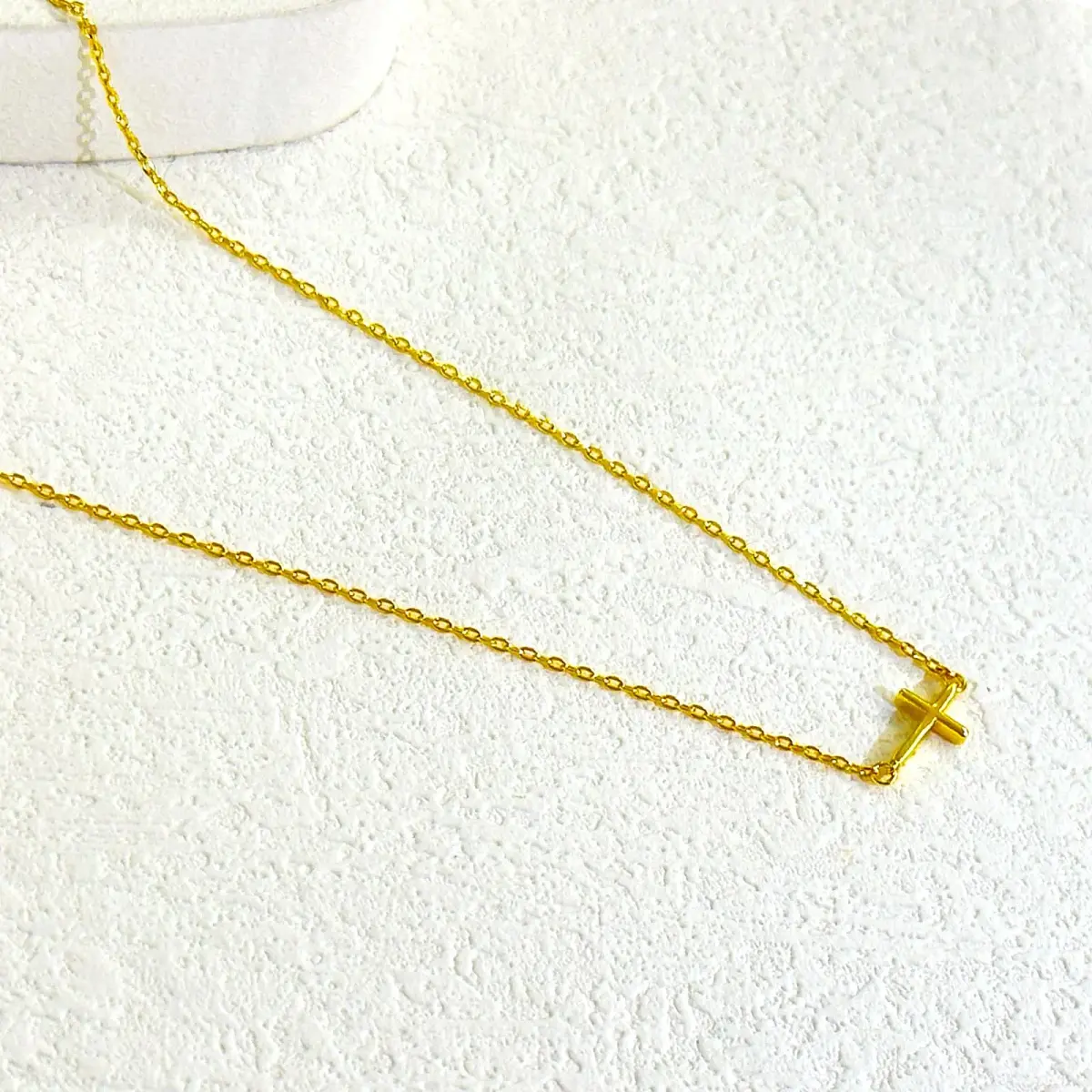 HERIER Sideways Cross Necklace for Women 14K Gold Plated 16.5" (41.9 cm) | Dainty Cute Cross Pendant Necklace - view 6