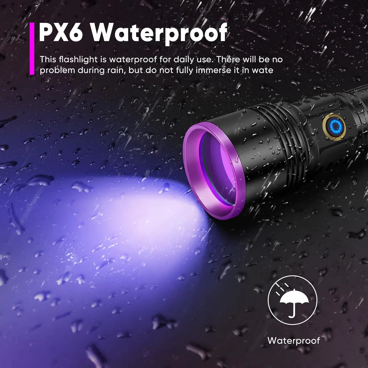 LUXNOVAQ 30W UV Flashlight USB Rechargeable 191g (6.7oz) | High-Intensity 365nm Blacklight - view 7