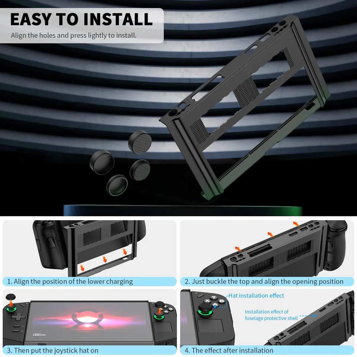 TUDIOW Protective Case for Lenovo Legion Go Gaming Handheld 2023, Black | Ergonomic Grip & Full Protection - view 7