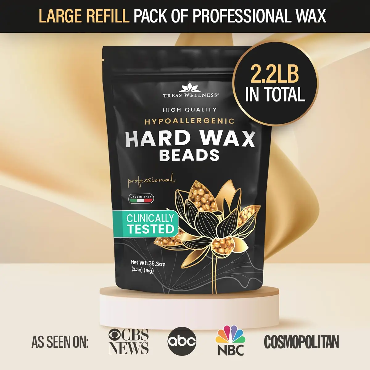 Tress Wellness Hard Wax Beads for Hair Removal - 1kg (35.27 oz) - Dermatologically Tested, Unscented - view 2