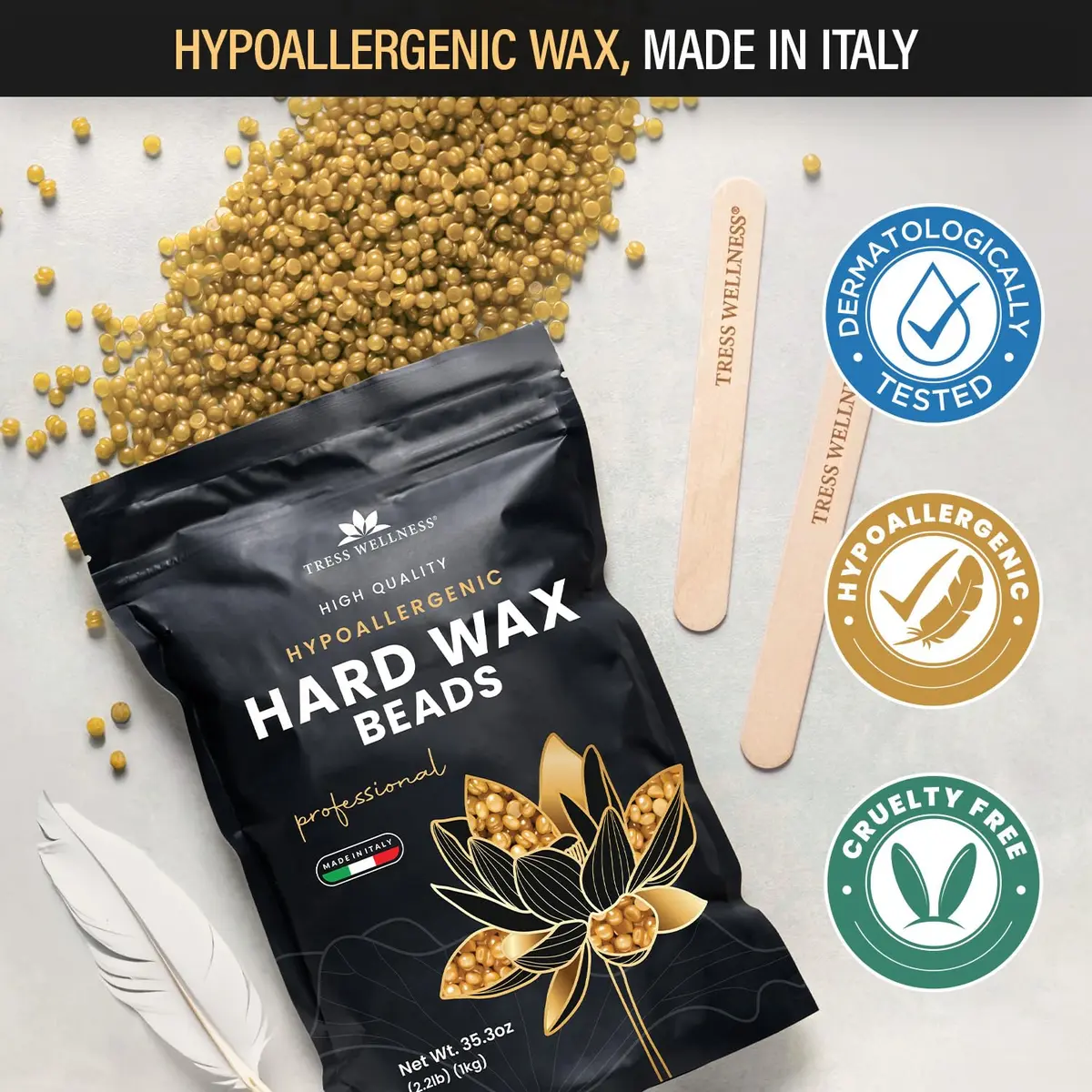 Tress Wellness Hard Wax Beads for Hair Removal - 1kg (35.27 oz) - Dermatologically Tested, Unscented - view 3
