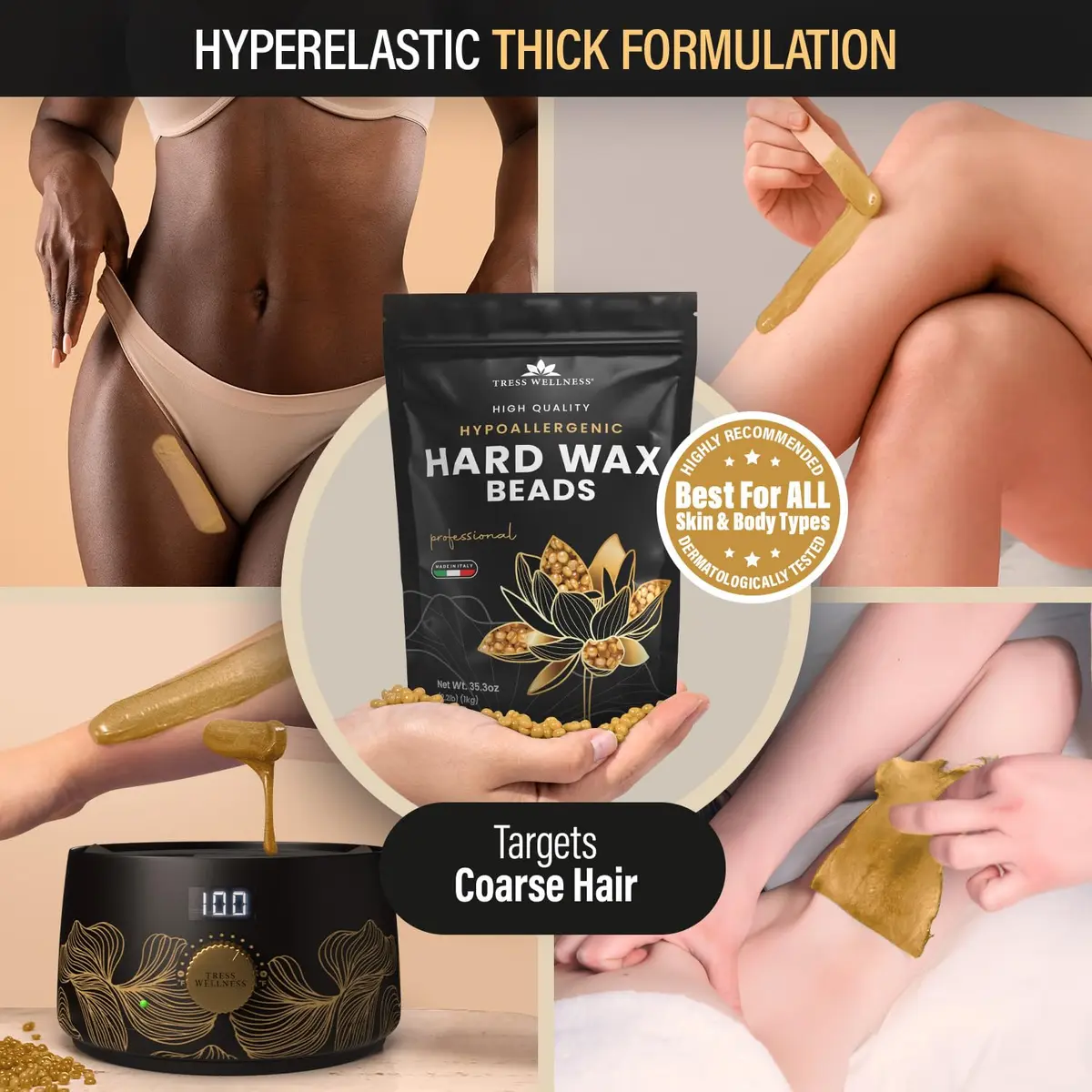Tress Wellness Hard Wax Beads for Hair Removal - 1kg (35.27 oz) - Dermatologically Tested, Unscented - view 4