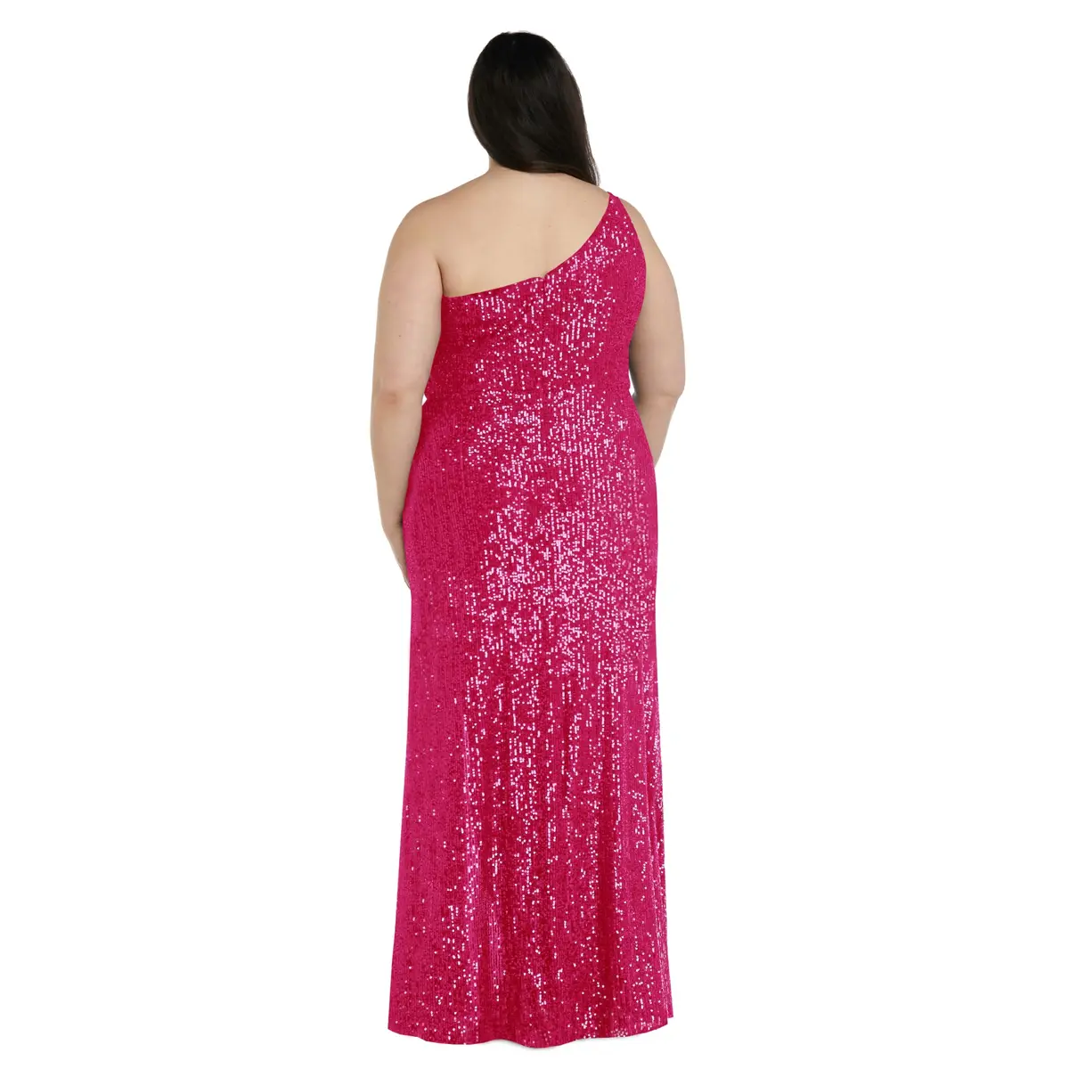 Nightway Long One Shoulder Sequin Dress | Plus Size Formal Gown 18 Plus | Pink - view 2