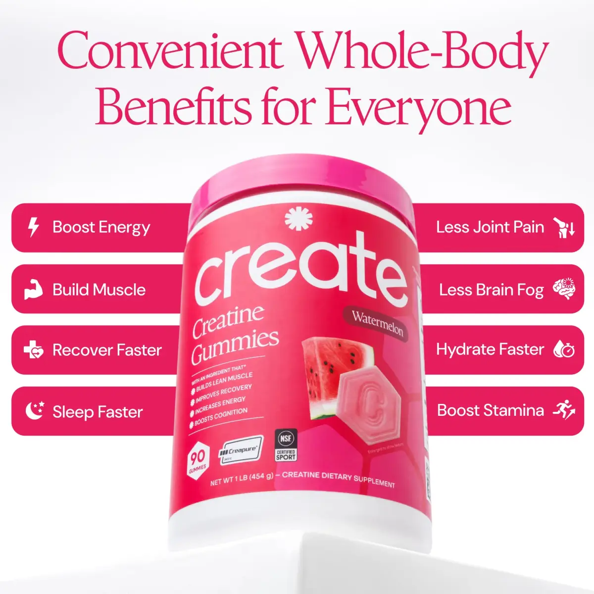 Create Creatine Monohydrate Gummies | 90 Count (270g / 90 servings) | Vegan, Gluten-Free, Anti-Melting Formula - view 4