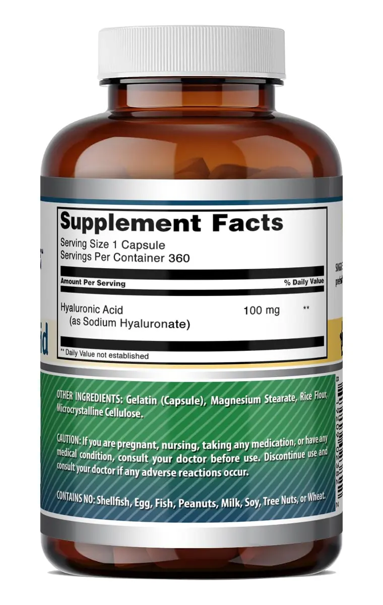 Amazing Nutrition Hyaluronic Acid 100 Mg Supplement | Capsules | Gluten-Free | Made in USA (360) - view 4