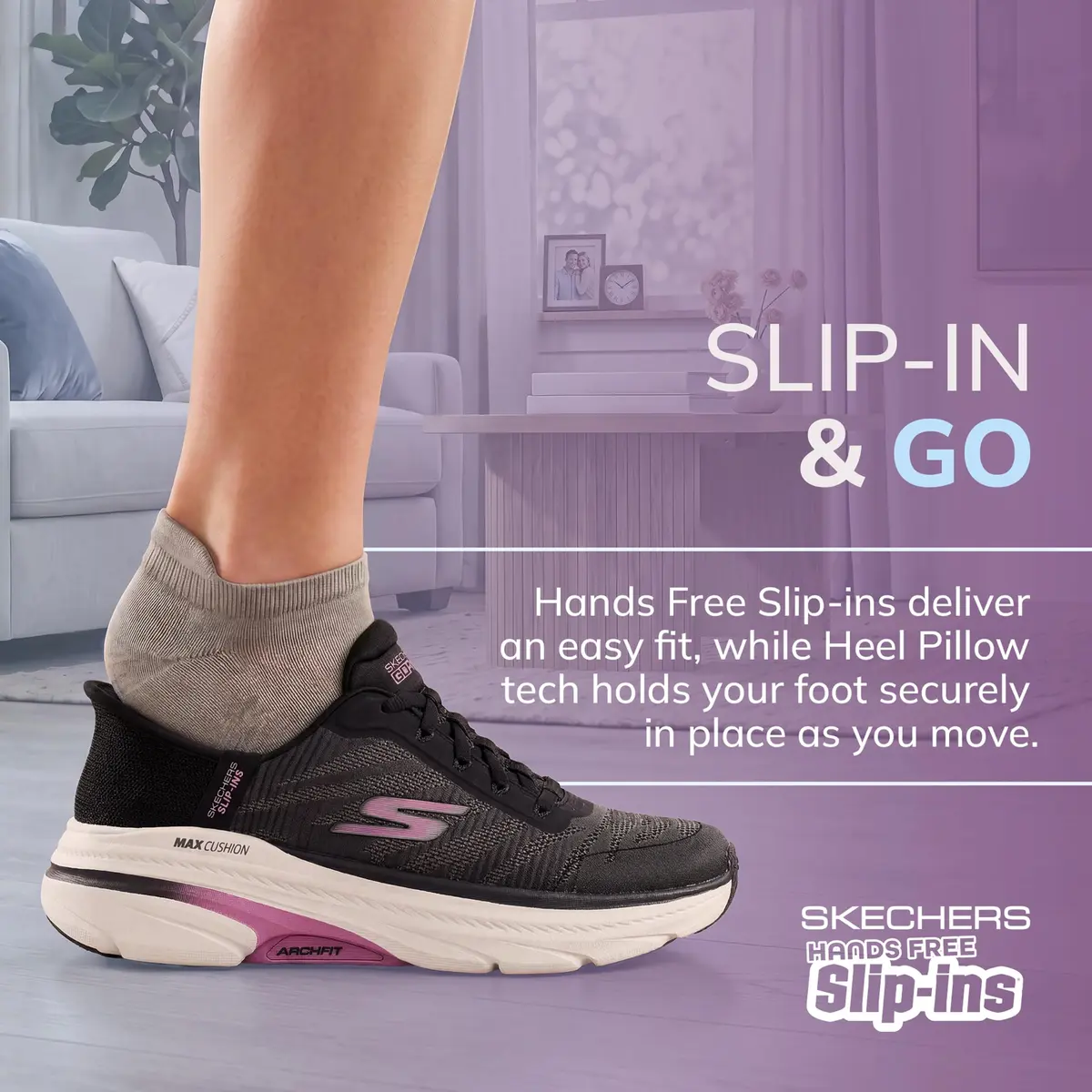 Skechers Women's Max Cushioning Arch Fit 2.0 Adelphi Slip-Ins Sneakers, Black/Lavender, 6.5 | Podiatrist Support & Easy Wear - view 3