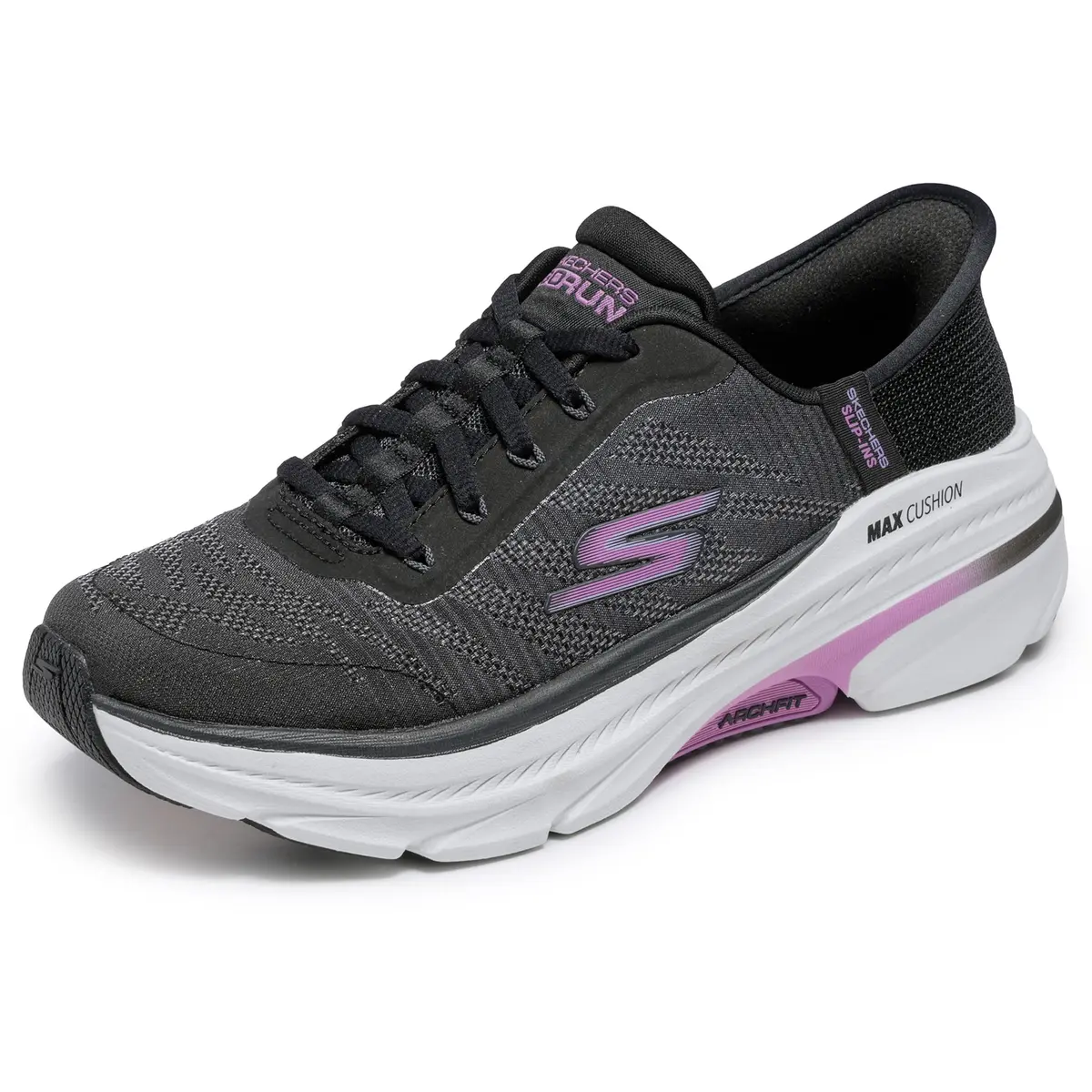Skechers Max Cushioning Arch Fit 2.0 Adelphi Slip-Ins Sneakers, Black/Lavender, 7.5 | Podiatrist Support & Easy Wear - main product image