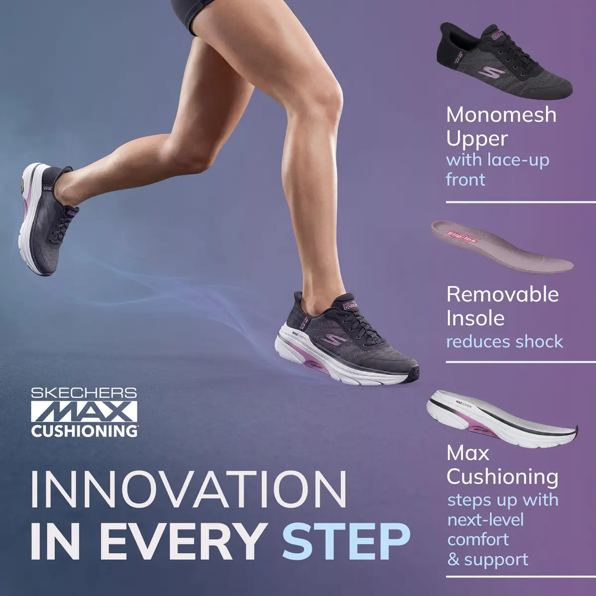 Skechers Max Cushioning Arch Fit 2.0 Adelphi Slip-Ins Sneakers, Black/Lavender, 7.5 | Podiatrist Support & Easy Wear - view 4