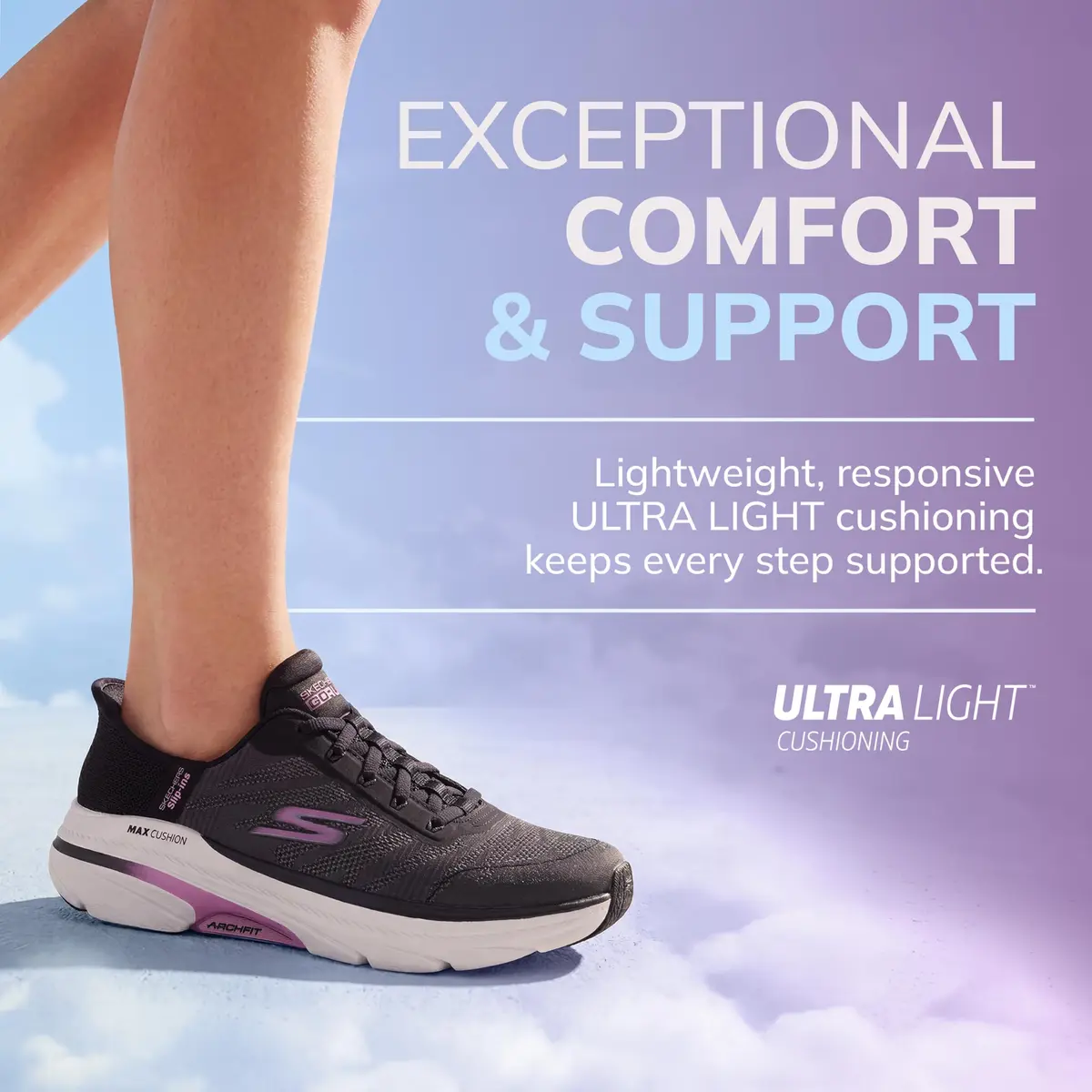 Skechers Women's Max Cushioning Arch Fit 2.0 Adelphi Slip-Ins Sneakers, Black/Lavender, 5.5 - view 5