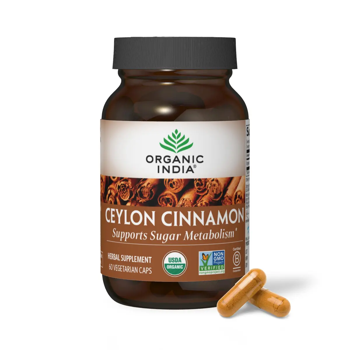 ORGANIC INDIA Ceylon Cinnamon Supplement Support Digestion 60 Capsules | USDA Organic, Vegan, Gluten-Free - main product image