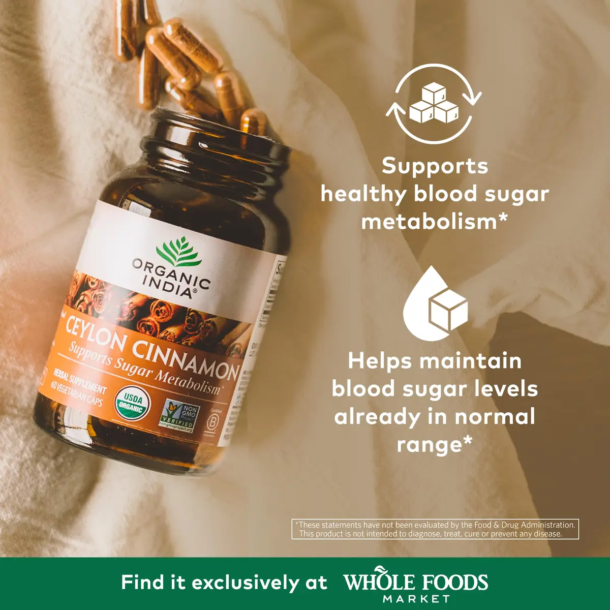 ORGANIC INDIA Ceylon Cinnamon Supplement Support Digestion 60 Capsules | USDA Organic, Vegan, Gluten-Free - view 2