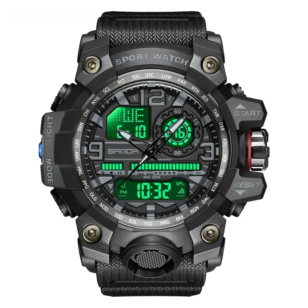 AIMES Men's 3311-Black Sport Watch 53mm | Dual Time Zone Military Watch with LED Alarm & Stopwatch - view 3