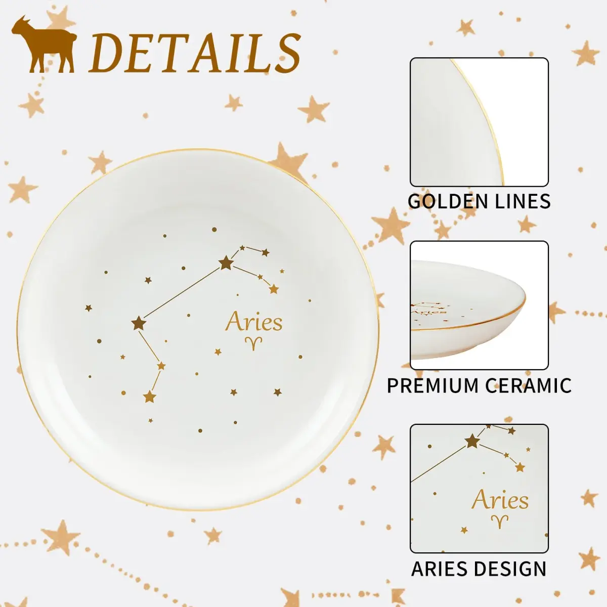 Homlouue Aries Zodiac Jewelry Tray 10.7cm (4.2") | Ceramic Ring Dish for Women - view 5
