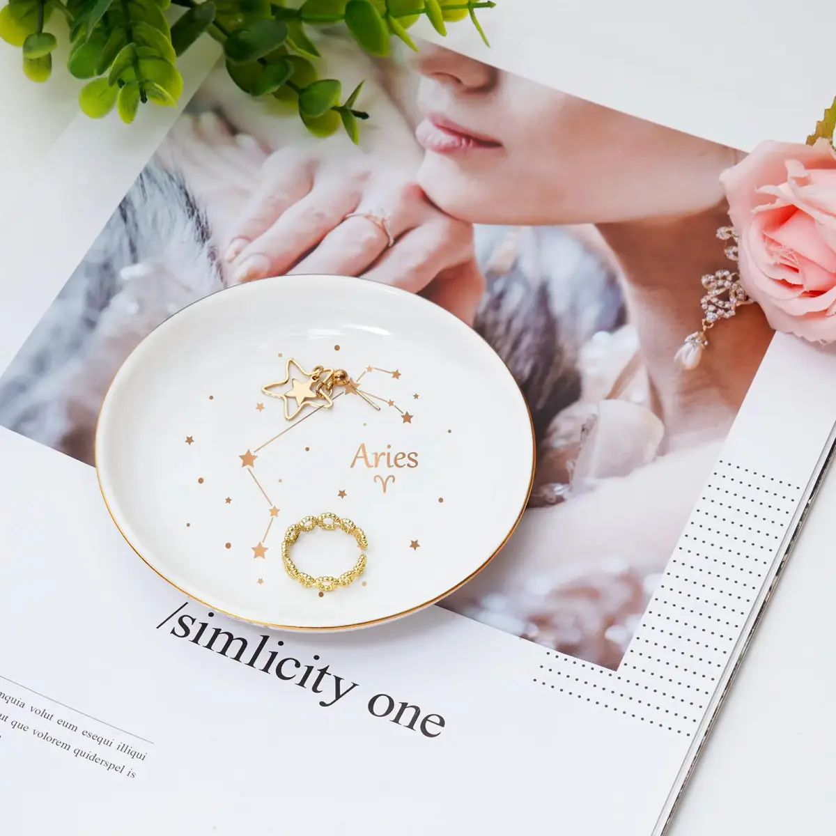 Homlouue Aries Zodiac Jewelry Tray 10.7cm (4.2") | Ceramic Ring Dish for Women - view 3