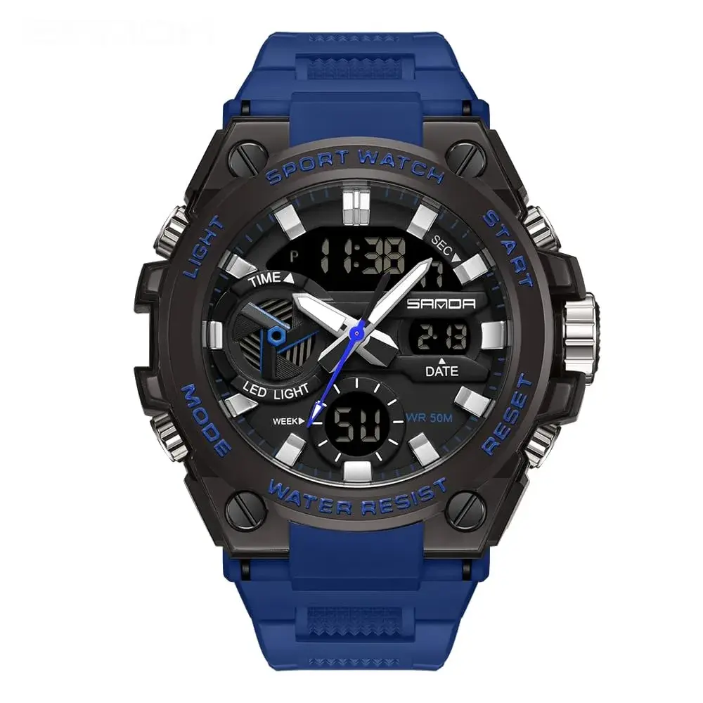 AIMES Men's 3311-Blue Sport Watch 53mm | Dual Time Zone Military Watch with LED Alarm & Stopwatch - main product image