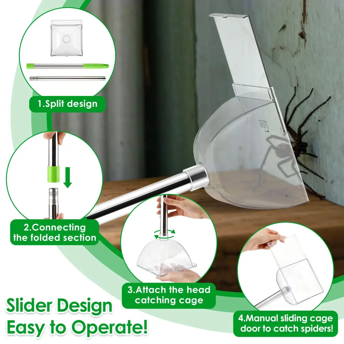 Saillong 2 Pack Large Spider Catcher with Long Handle, 80cm (31 inch) | Humane Insect & Fly Catcher - view 6