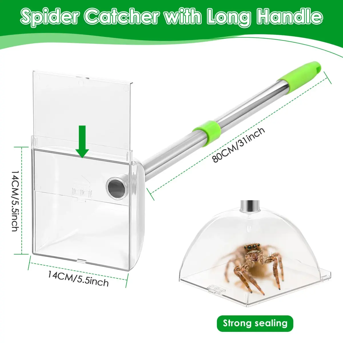 Saillong 2 Pack Large Spider Catcher with Long Handle, 80cm (31 inch) | Humane Insect & Fly Catcher - view 3