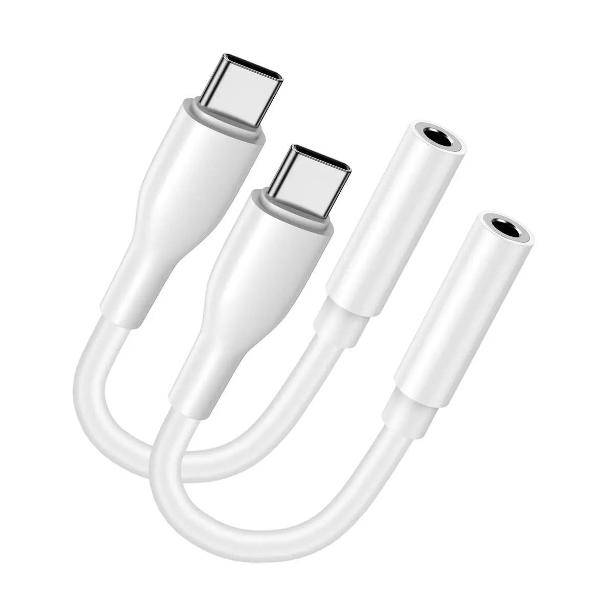 UorMe USB C to 3.5mm Headphone Adapter White 2-Pack | Hi-Fi Sound Quality with DAC Chip - main product image