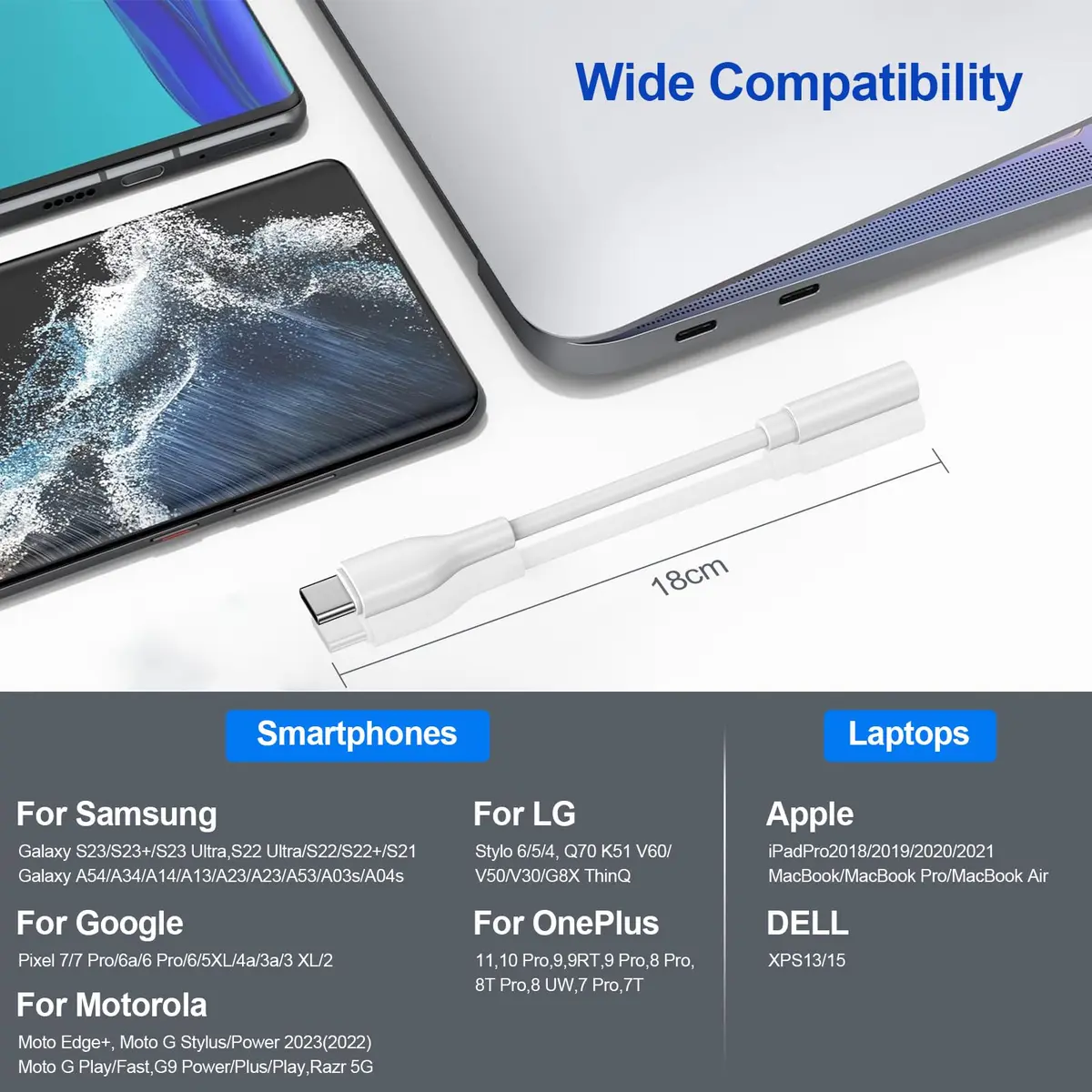 UorMe USB C to 3.5mm Headphone Adapter White 2-Pack | Hi-Fi Sound Quality with DAC Chip - view 6