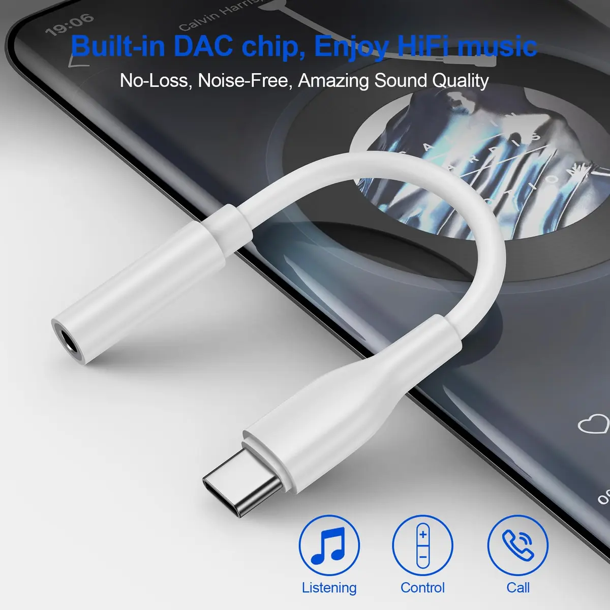 UorMe USB C to 3.5mm Headphone Adapter White 2-Pack | Hi-Fi Sound Quality with DAC Chip - view 3