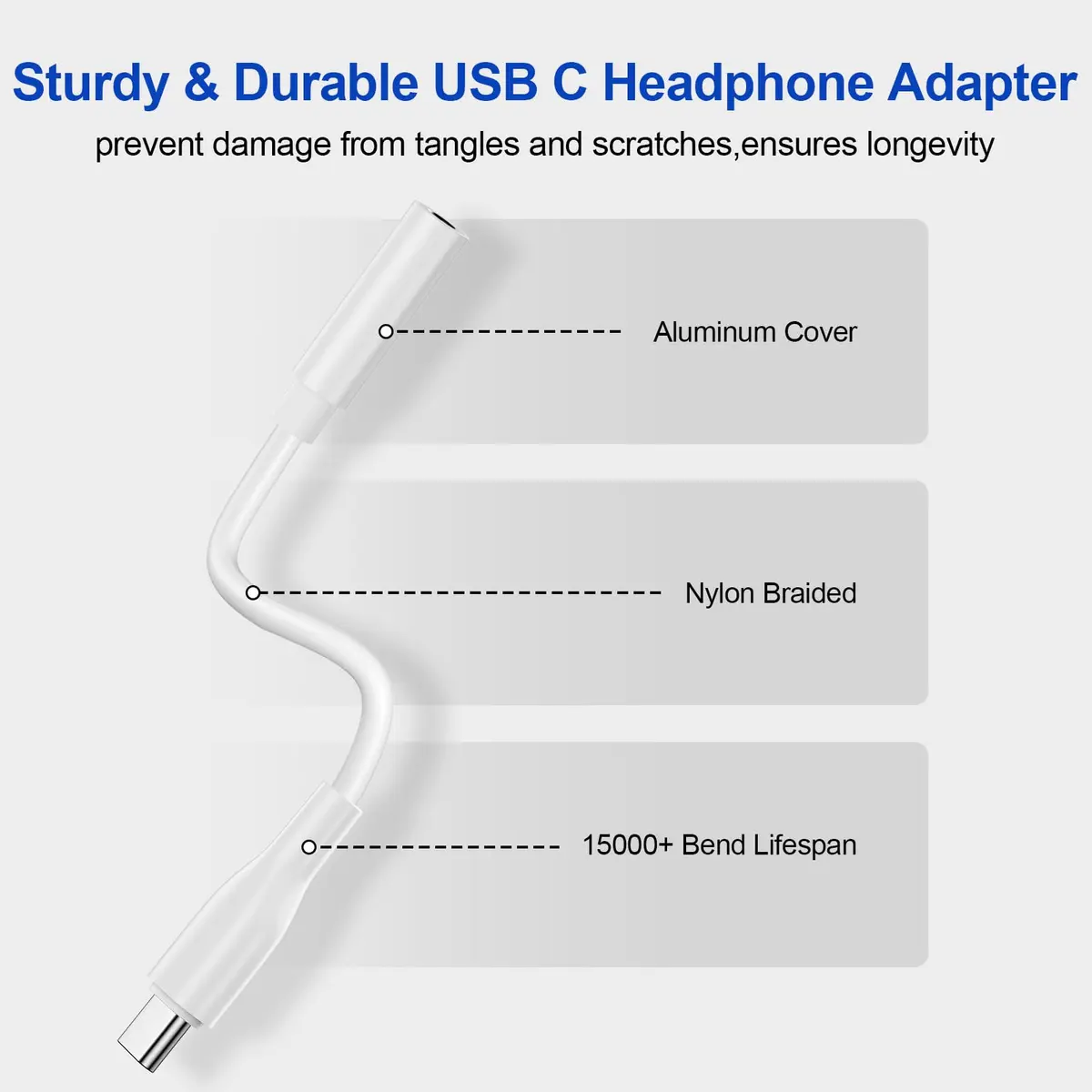 UorMe USB C to 3.5mm Headphone Adapter White 2-Pack | Hi-Fi Sound Quality with DAC Chip - view 4