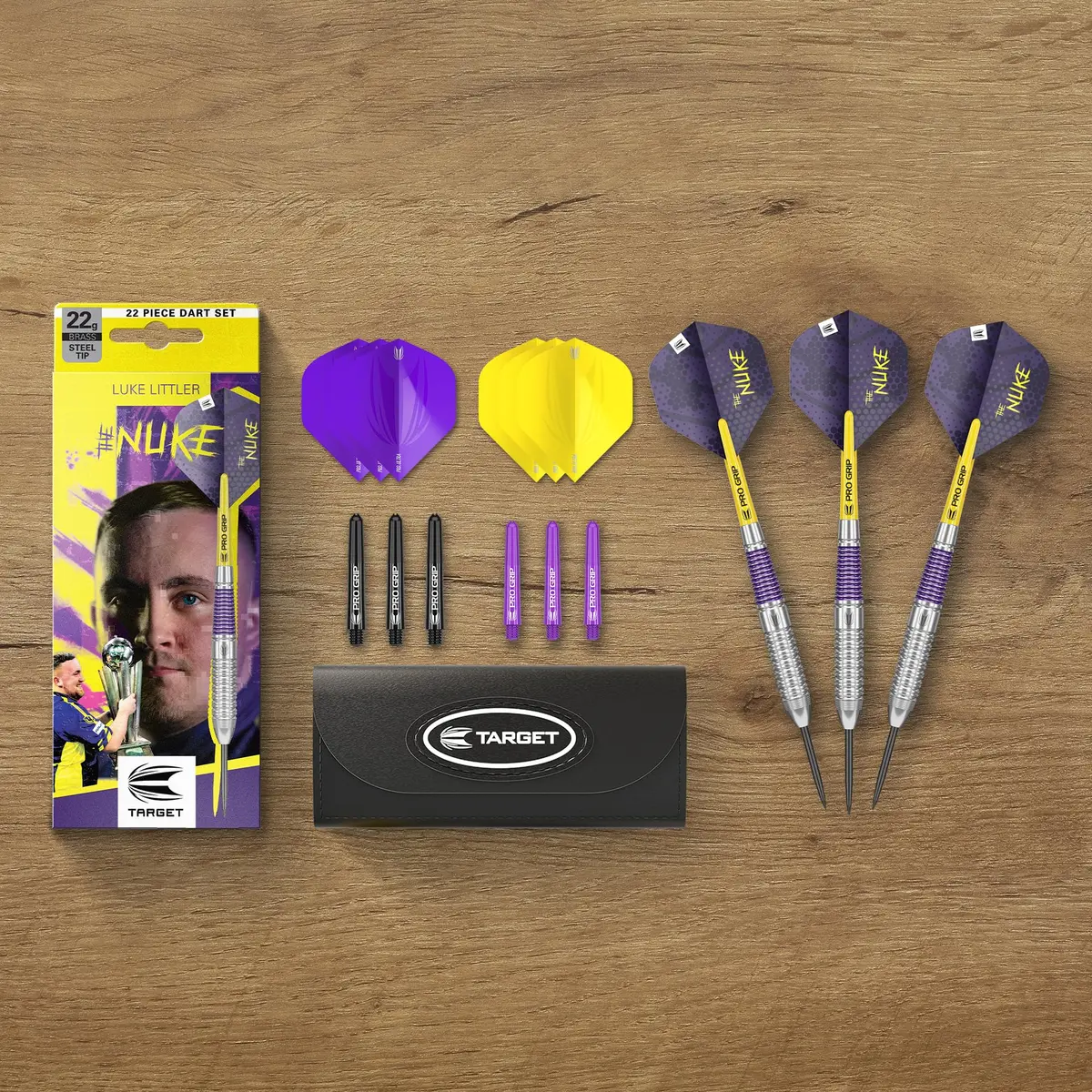 Target Darts Luke Littler Brass Steel Tip Darts Set – 22G Steel Tip Dart, The Nuke Player Edition, Dart Flights, Shafts & Dart Case Included - view 6