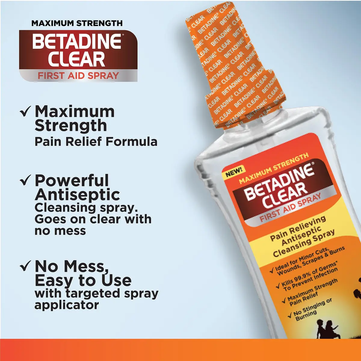 Betadine Clear First Aid Spray 6 oz | No Stinging, Kills 99.9% Germs, Hospital Trusted - view 2