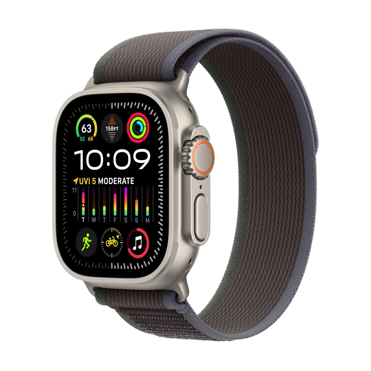 Apple Watch Ultra 2 (GPS + Cellular 49mm) Titanium Case with Blue/Black Trail Loop, M/L | 3000-nit Retina Display - main product image