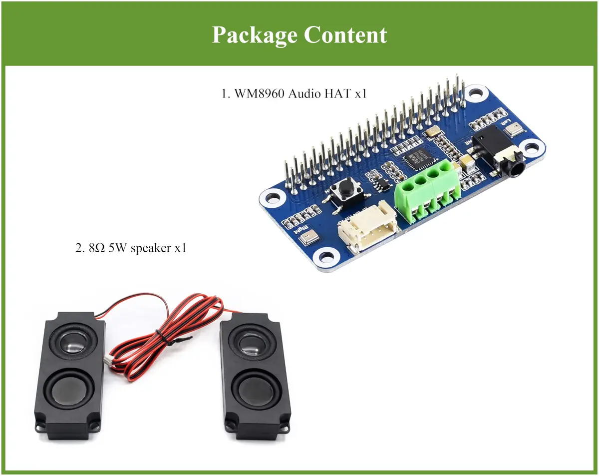 Wonrabai WM8960 Hi-Fi Sound Card HAT for Raspberry Pi 5/4B/3B+/3B/Pi Zero 2W/ Zero W/Pico W/Pico 2W, Stereo Encode/Decode, Play/Record, Drives Speakers | 96kHz Sample Rate - view 2