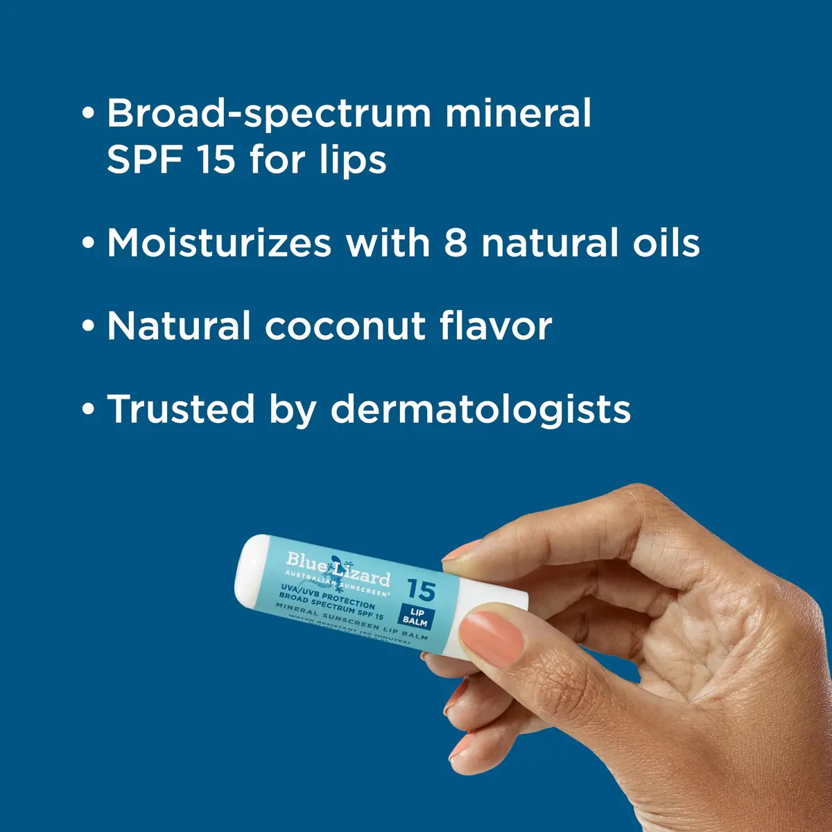BLUE LIZARD Mineral SPF 15 Lip Balm 3-Pack | Broad Spectrum Sun Protection, Natural Coconut Flavor, 8 Natural Oils - view 2