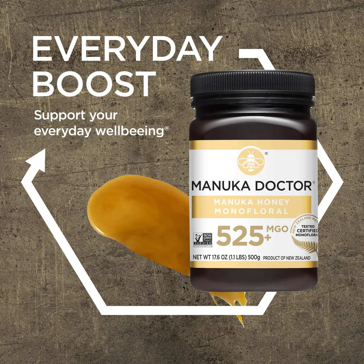 Manuka Doctor Raw Manuka Honey MGO 525+ | Traceable, 17.6 oz | Supports Immunity & Energy - view 5