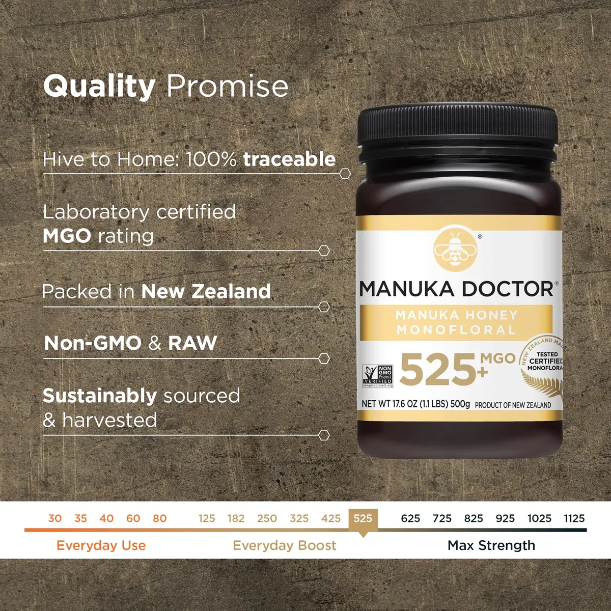 Manuka Doctor Raw Manuka Honey MGO 525+ | Traceable, 17.6 oz | Supports Immunity & Energy - view 2