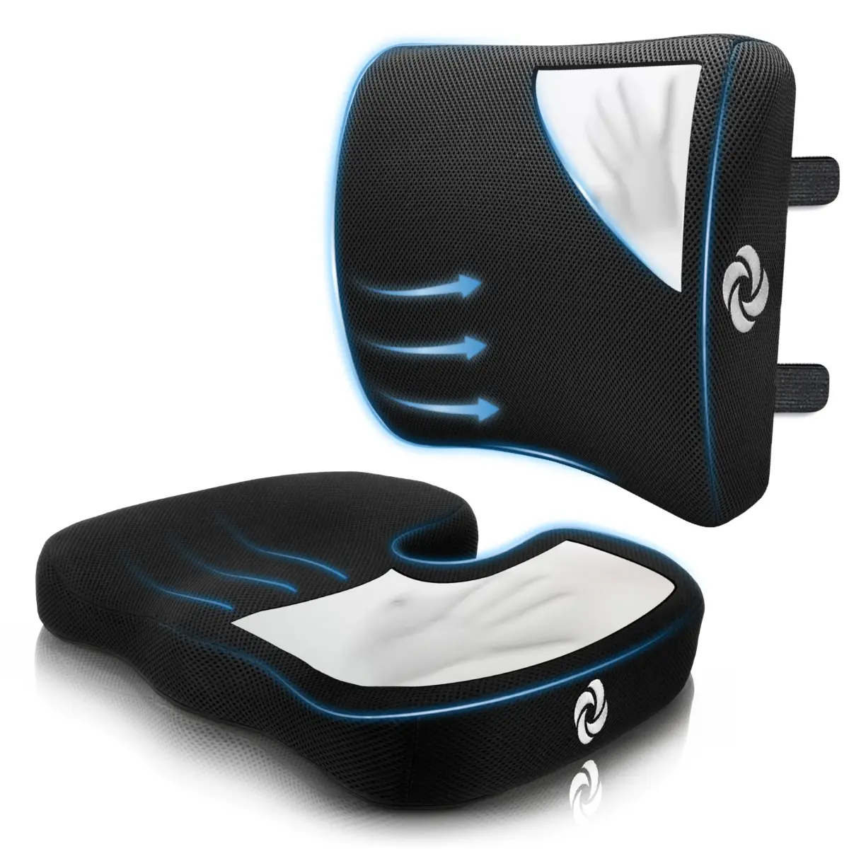 Samsonite Ergonomic Seat Cushion and Lumbar Support Combo, Memory Foam, Black/Black, 2-Piece Set | Premium Comfort & Posture Support - main product image
