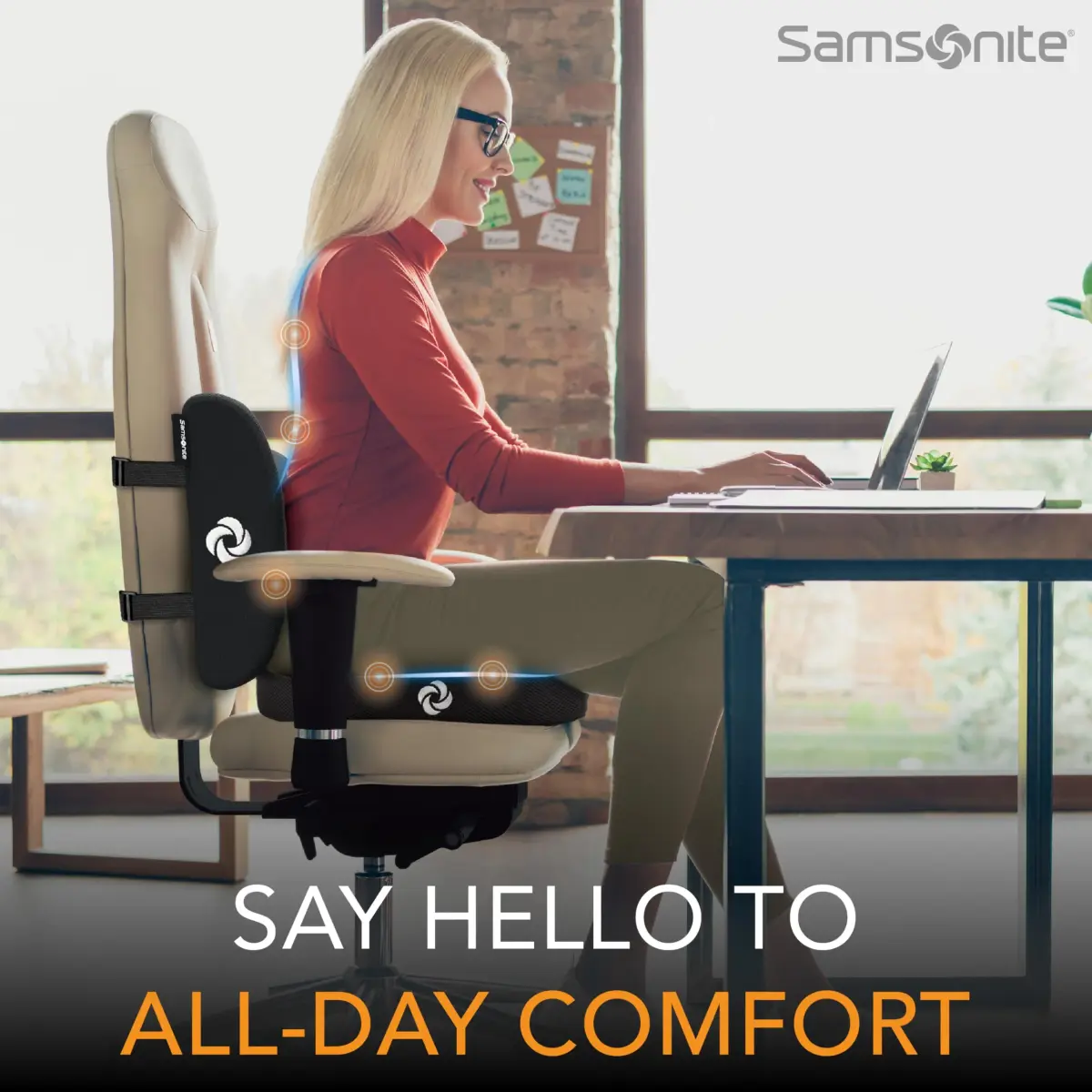Samsonite Ergonomic Seat Cushion and Lumbar Support Combo, Memory Foam, Black/Black, 2-Piece Set | Premium Comfort & Posture Support - view 2