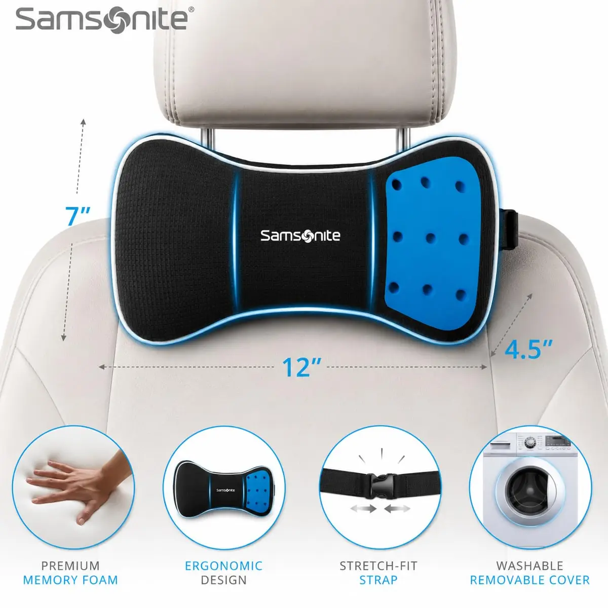 Samsonite Infused-Gel Car Neck Pillow with Airflow Memory Foam | Support & Cooling for Long Drives - view 3