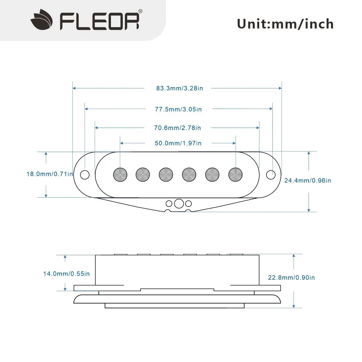 FLEOR Single Coil Pickup Ceramic Cream Middle Pickup | Flat Pole, 50mm Spacing, Fits ST Style Electric Guitar - view 6