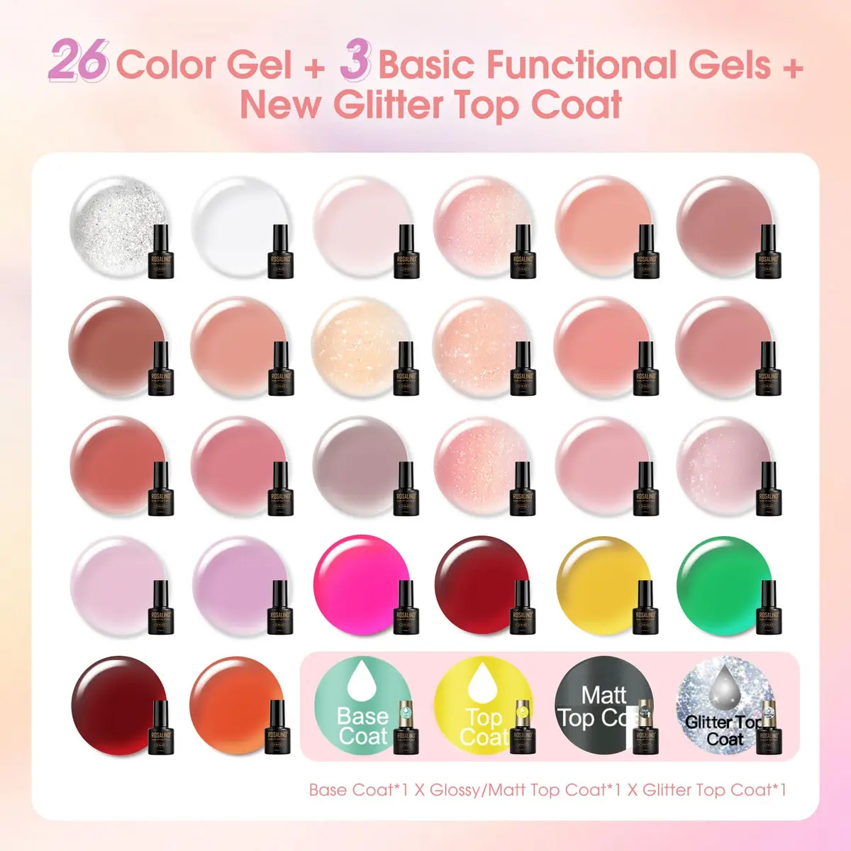 ROSALIND 30pcs Jelly Gel Polish Set, 26 Colors Translucent Nude Pink Gel, 5ml (0.17 Fl Oz) Each | Salon Quality for India - view 3