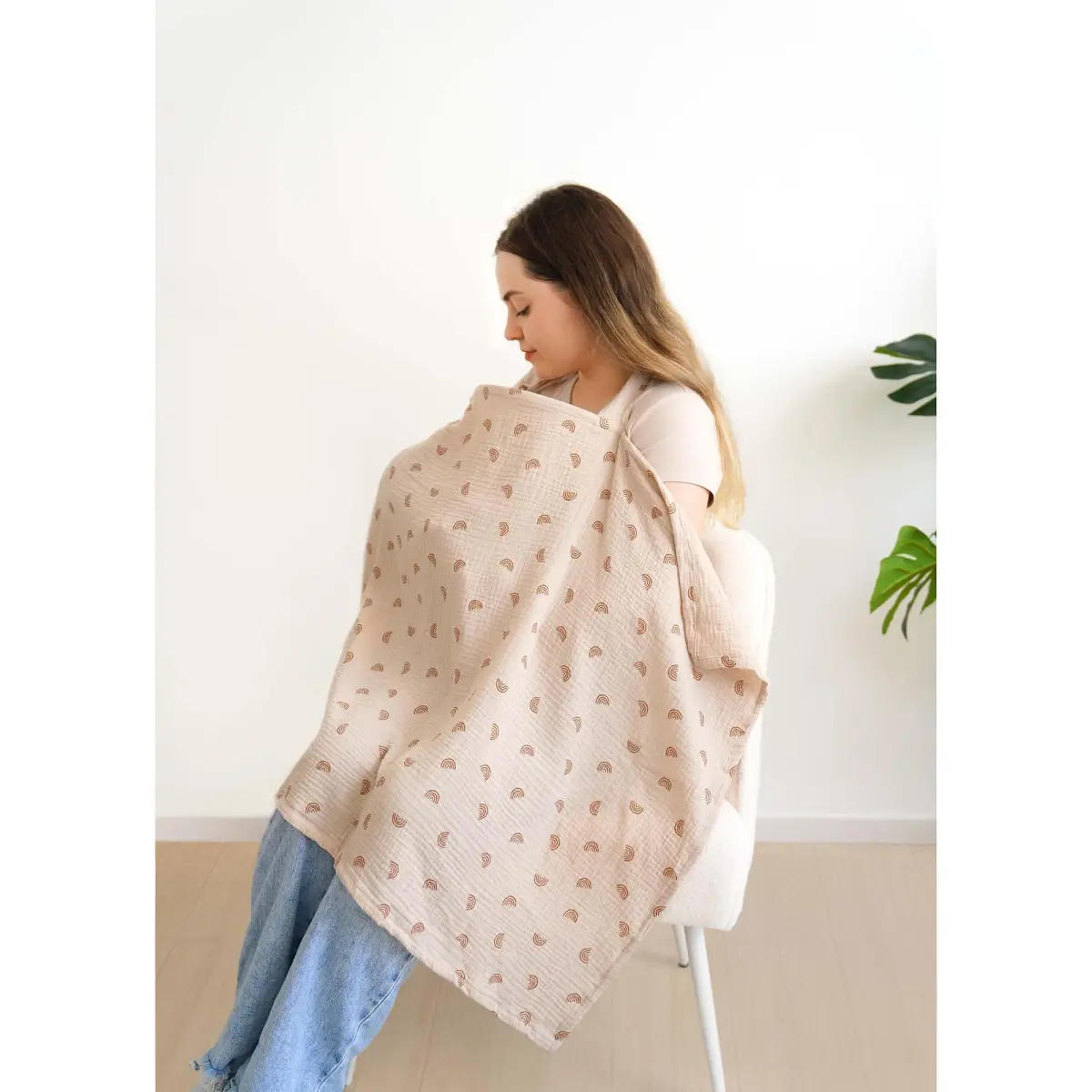 MairMore 100% Muslin Cotton Nursing Cover Ivory Rainbow | 80cm x 100cm (31.5" x 39.4") - view 5