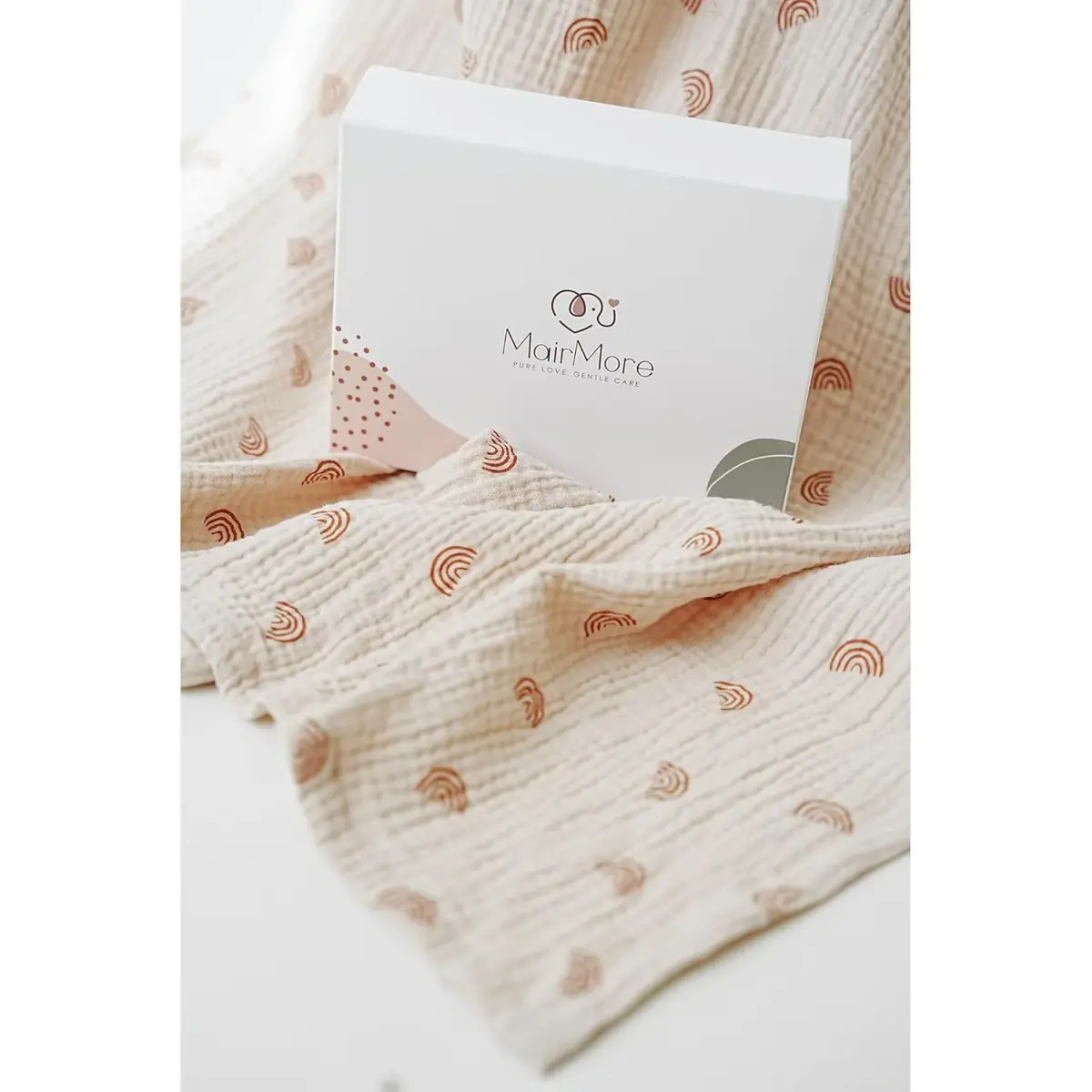 MairMore 100% Muslin Cotton Nursing Cover Ivory Rainbow | 80cm x 100cm (31.5" x 39.4") - view 6