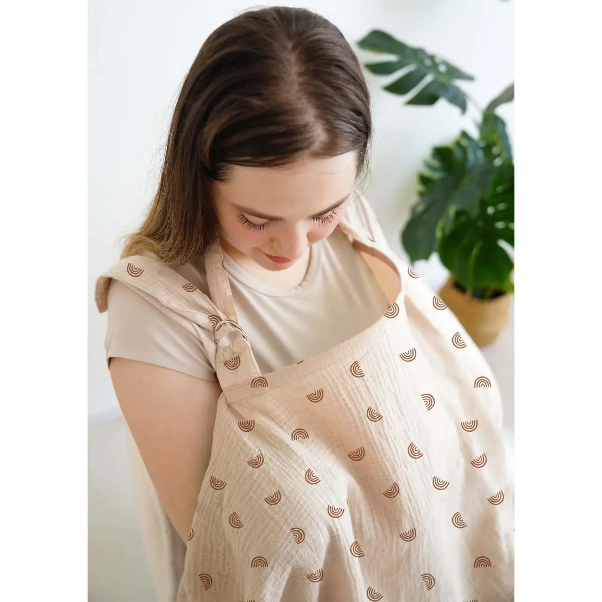 MairMore 100% Muslin Cotton Nursing Cover Ivory Rainbow | 80cm x 100cm (31.5" x 39.4") - view 4