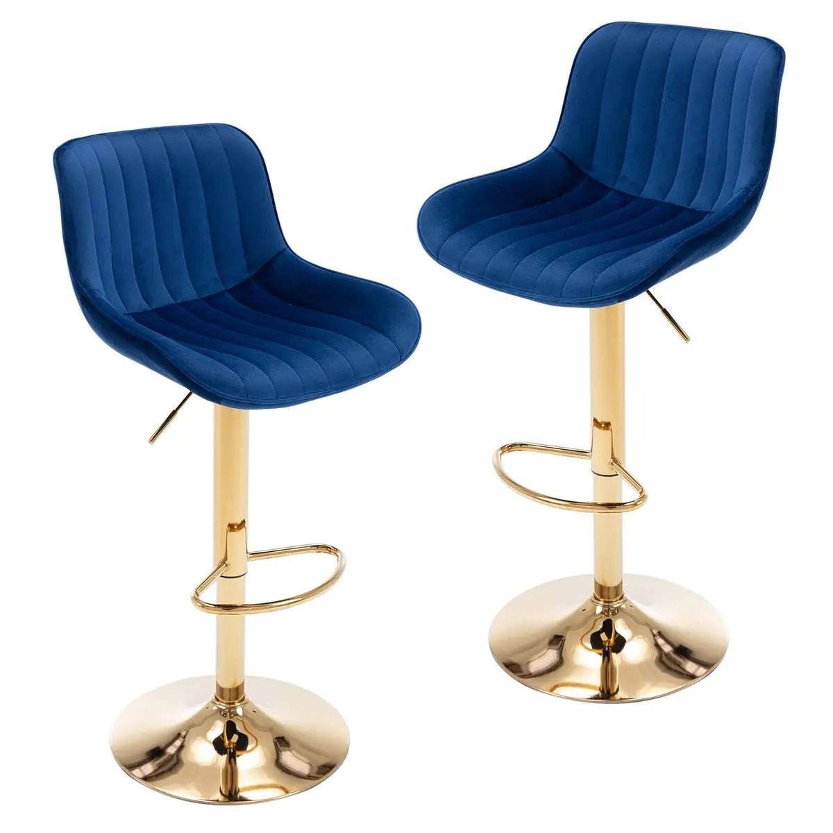 Kiztir Velvet Bar Stools Set of 2 | Adjustable Counter Height Swivel with Footrest (Blue) - main product image