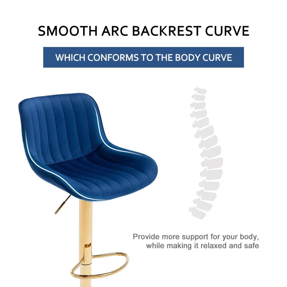 Kiztir Velvet Bar Stools Set of 2 | Adjustable Counter Height Swivel with Footrest (Blue) - view 7
