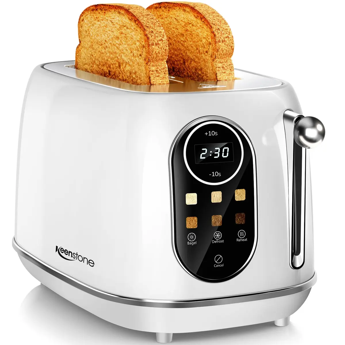 Keenstone Touch Screen Toaster 2 Slice | Retro Wide Slot Stainless Steel with 6 Browning Levels - main product image